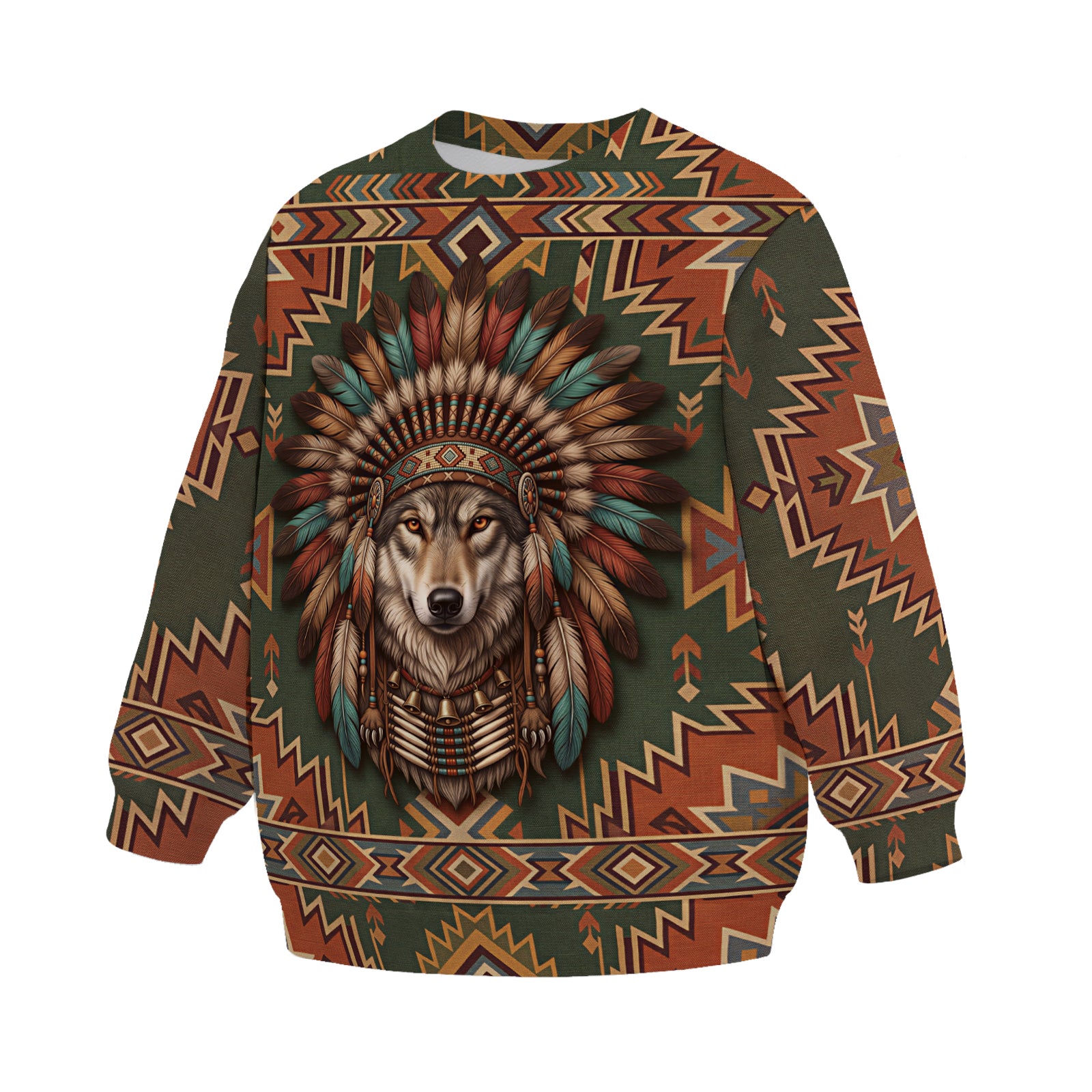 Kids Indian Wolf Native Spirit Graphic Sweatshirt