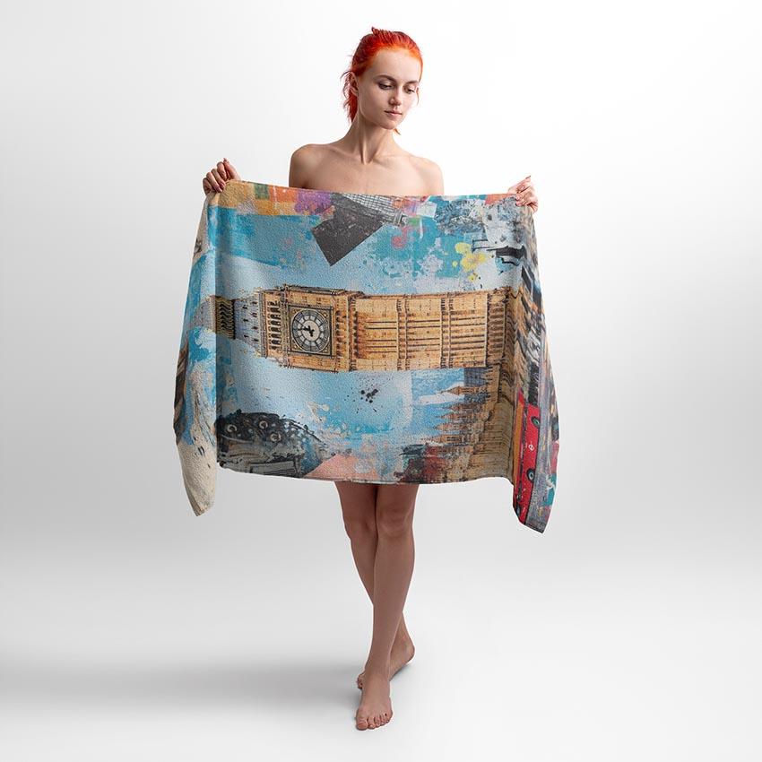 London Big Ben Architecture Beach Towel Soft Cotton Back Printed Bath Towel