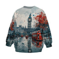 London Big Ben Kids Sweatshirt with Red Bus Print