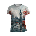 London Big Ben Print Men's Casual T-Shirt Watercolor Cityscape Graphic Tee