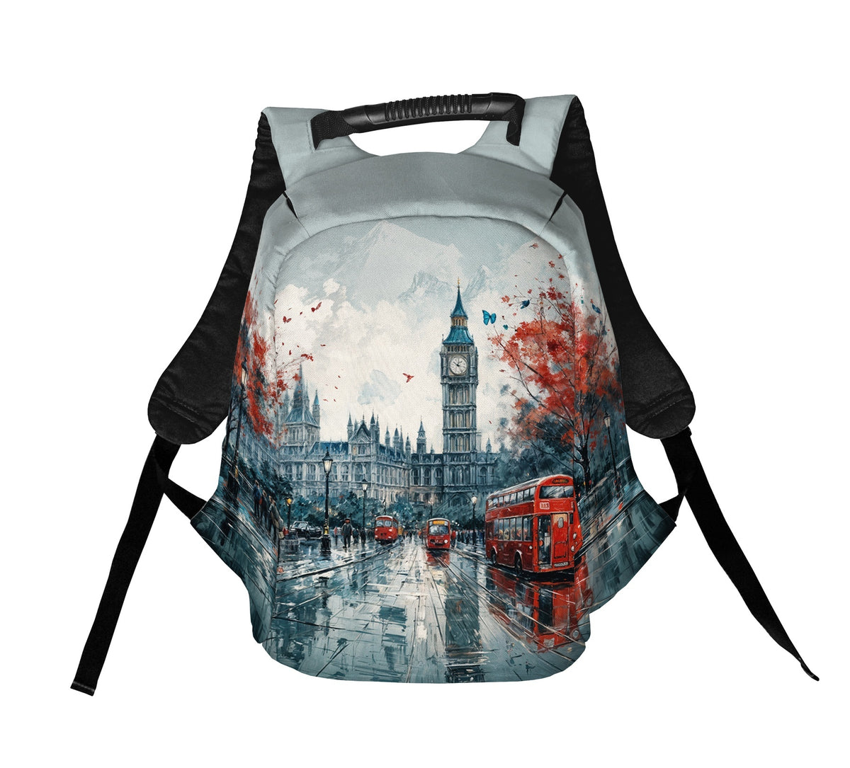 Diebstahlsicherer Urban-Commuter-Rucksack mit Londoner Stadtlandschaft-Print