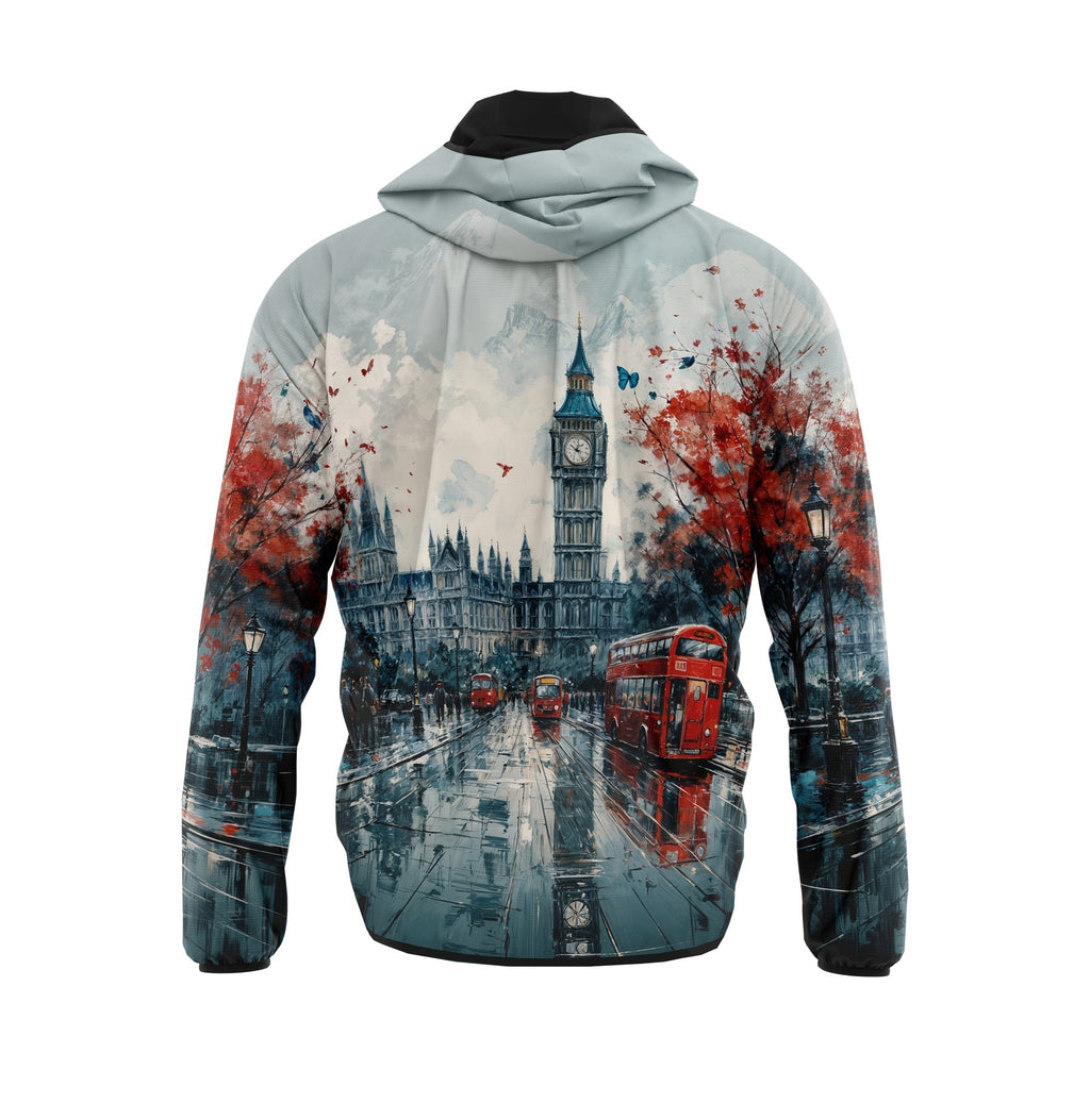 London Cityscape Print Lightweight Active Windbreaker Jacket