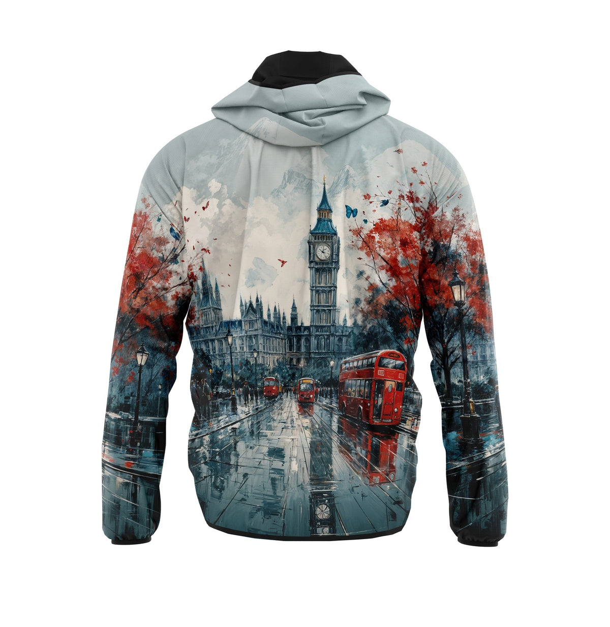 London Cityscape Print Lightweight Active Windbreaker Jacket