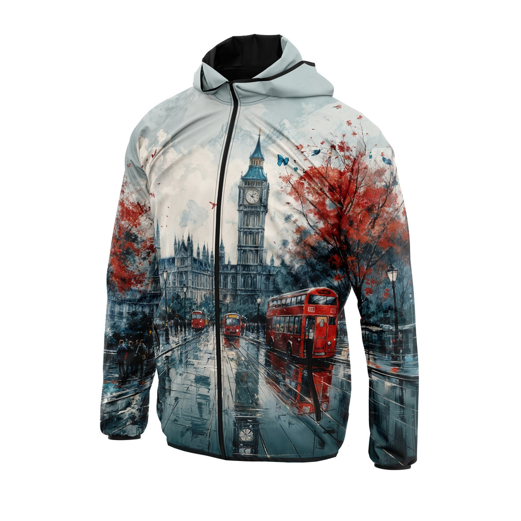 London Cityscape Print Lightweight Active Windbreaker Jacket