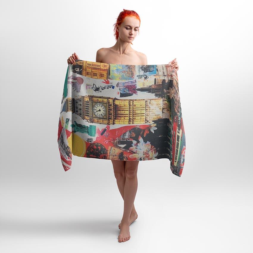 London Cityscape Soft Cotton Backed Microfiber Beach Towel