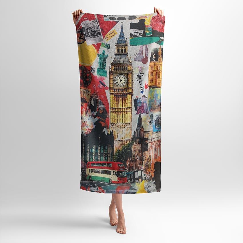 London Cityscape Soft Cotton Backed Microfiber Beach Towel