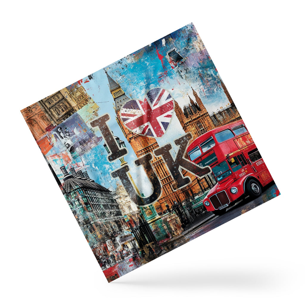 Quadratisches Satintuch im London-Design mit Union-Jack- und Big-Ben-Druck
