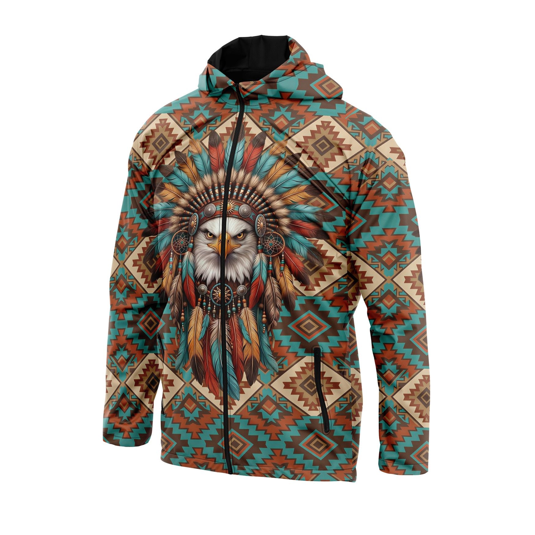 Native American Eagle Chief Graphic Windbreaker Jacket