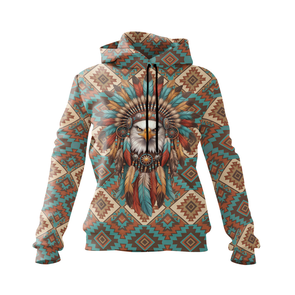 Native American Eagle Anführer Damen Fleece-Kapuzenpullover Streetwear