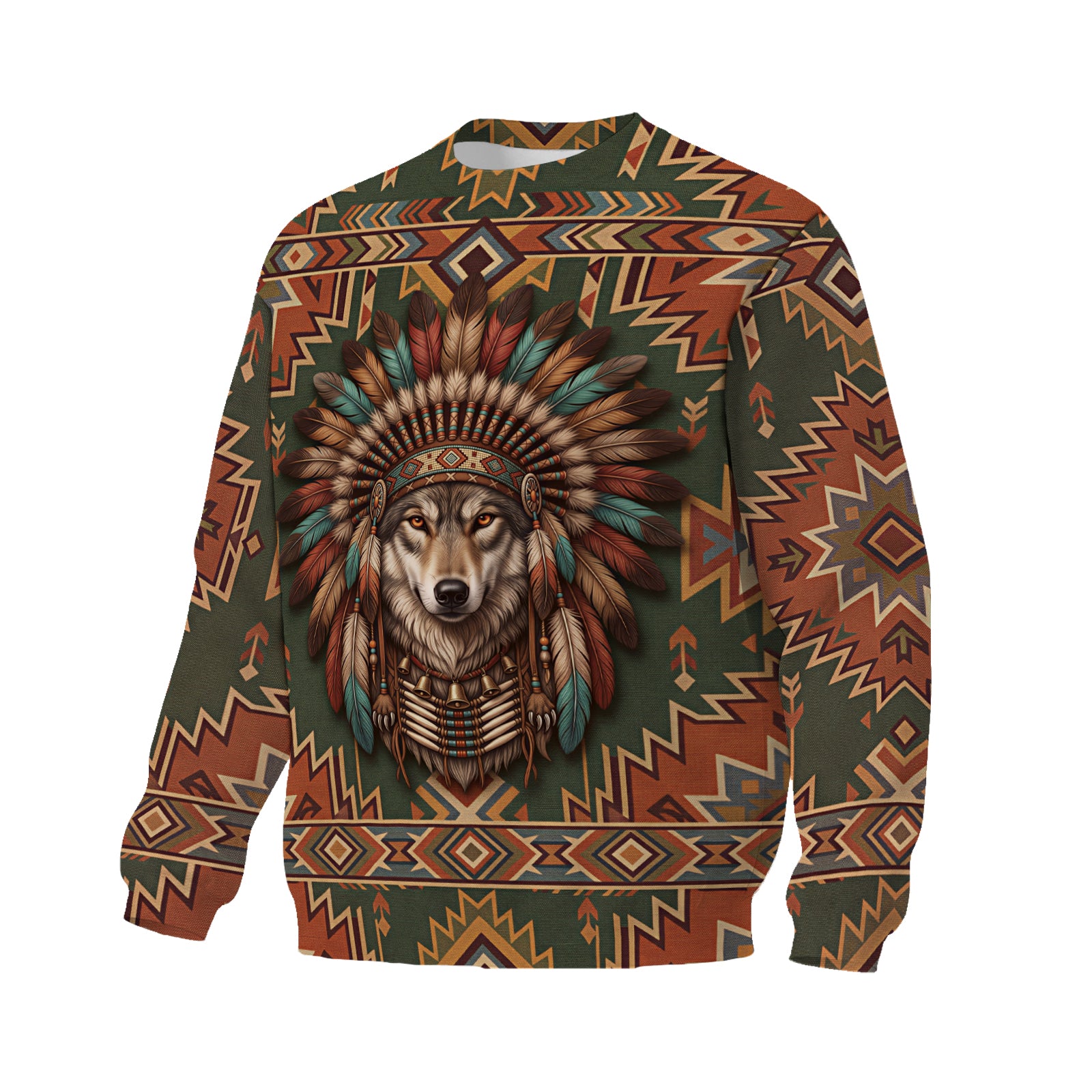 Native American Indian Wolf Graphic Sweatshirt Fleece Pullover