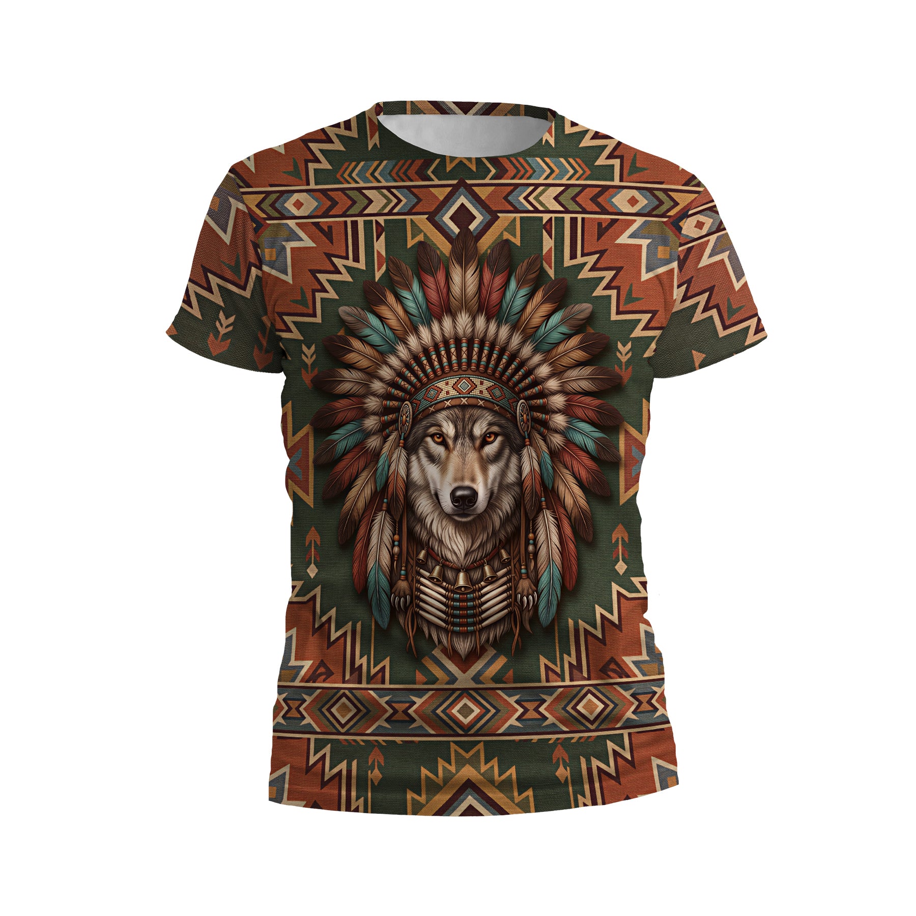 Native American Spirit Indian Wolf Graphic T-Shirt for Men