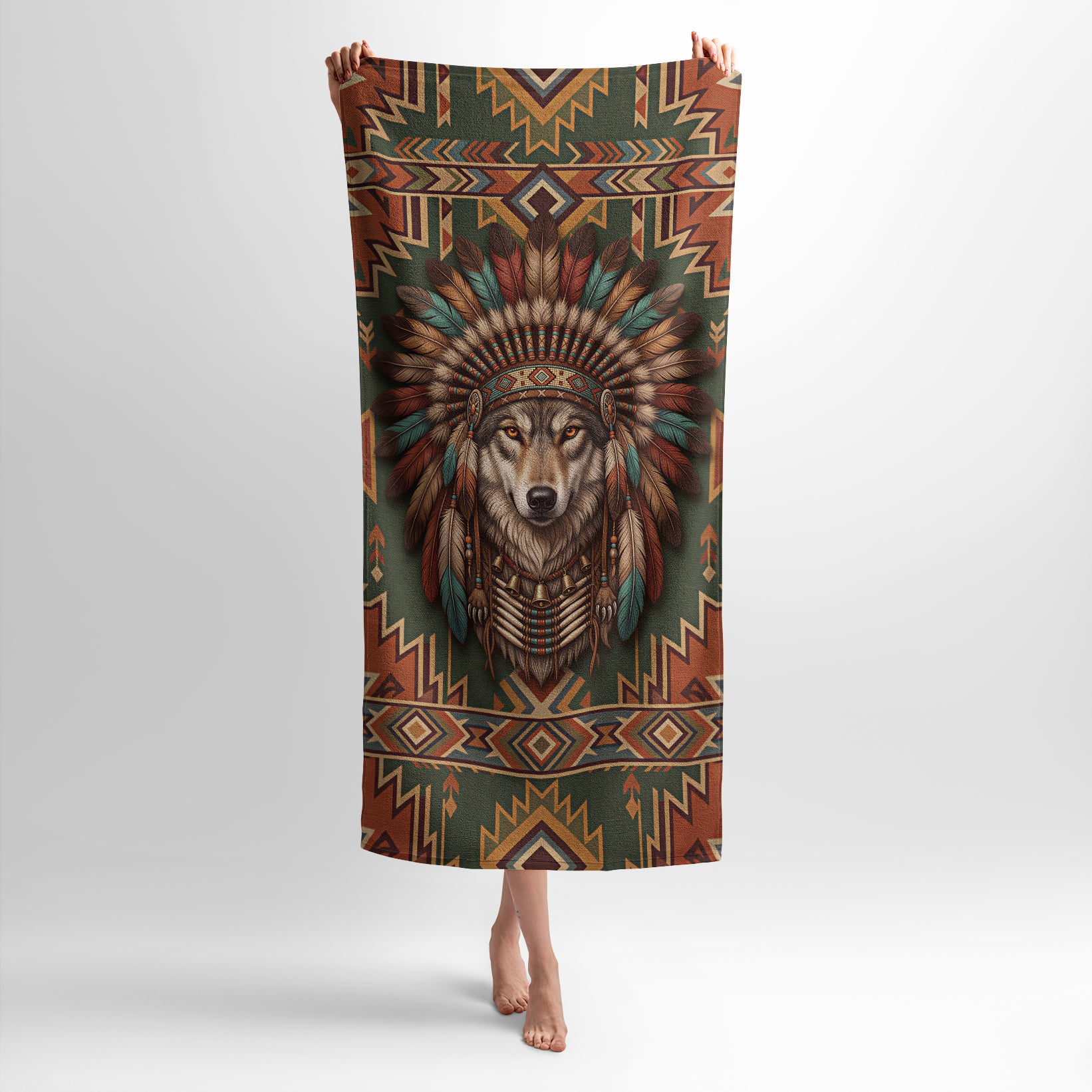 Native American Indian Wolf Spirit Graphic Beach and Bath Towel