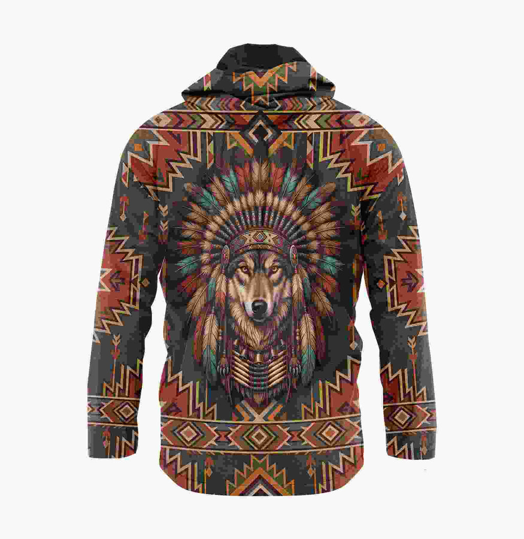 Klassische Windbreaker-Jacke mit indianischem Wolf-Motiv