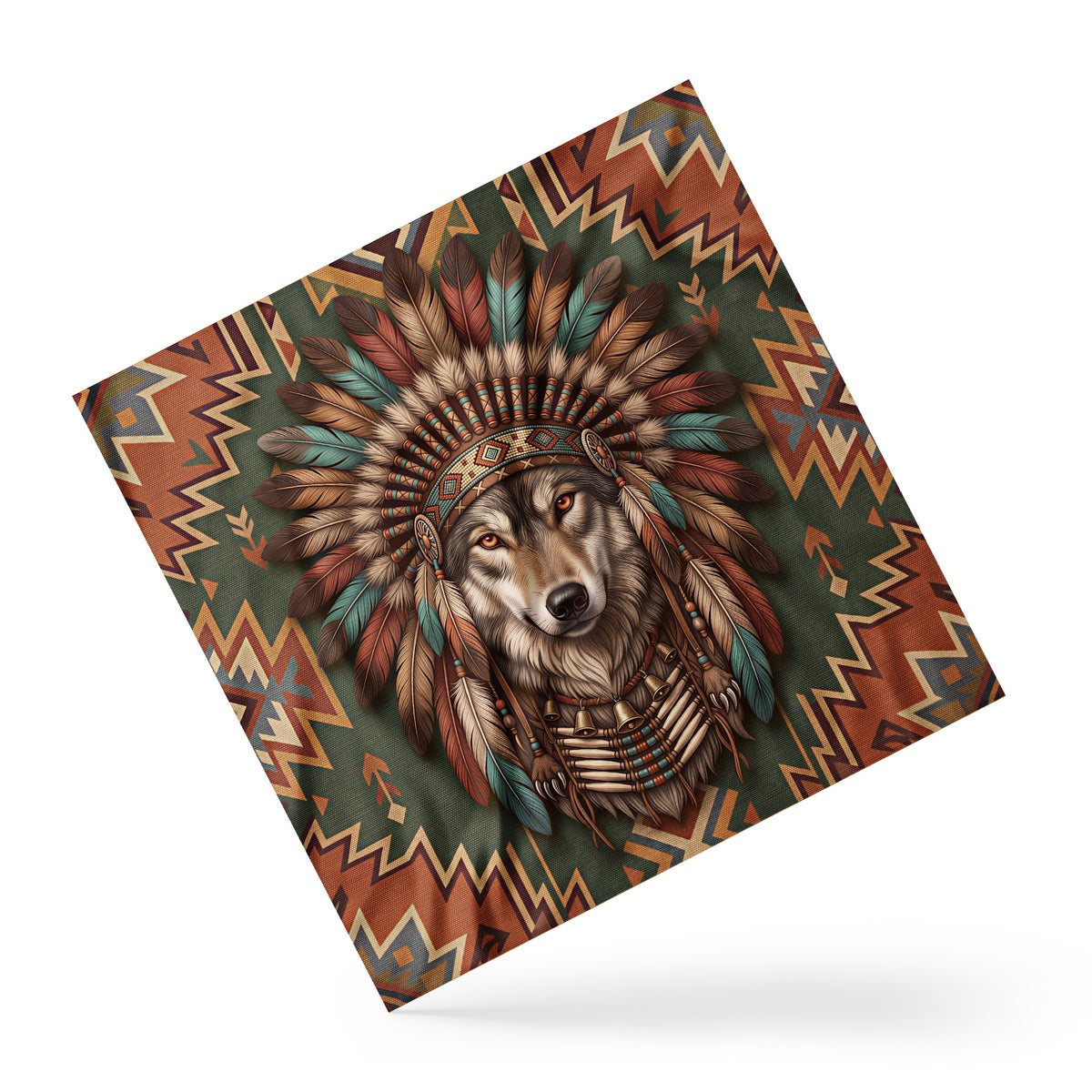 Quadratisches Native American Wolf-Halstuch in Grau mit Stammesmuster