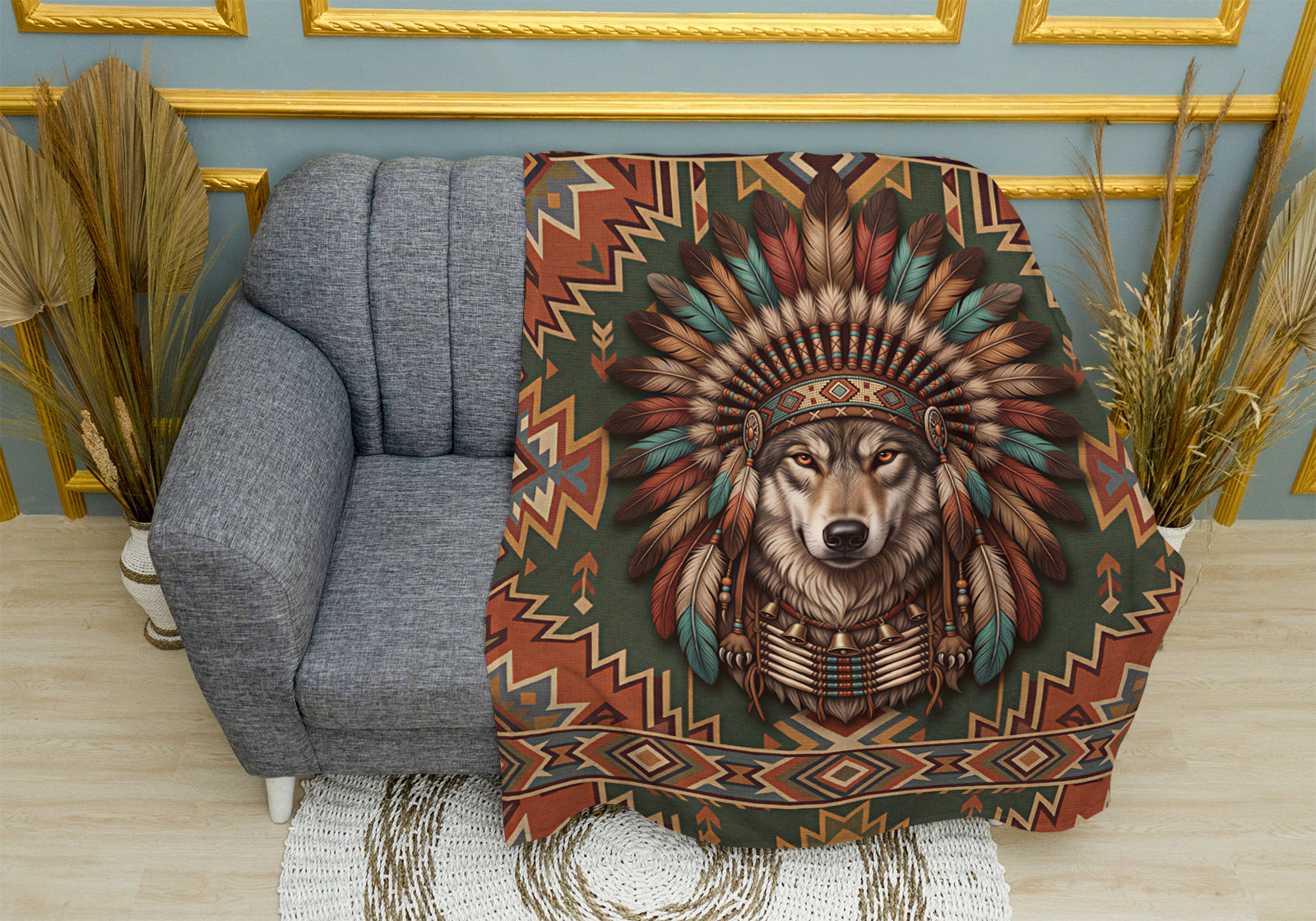 Native American Wolf Plush Throw Blanket - Wild Animal Spirit Decor