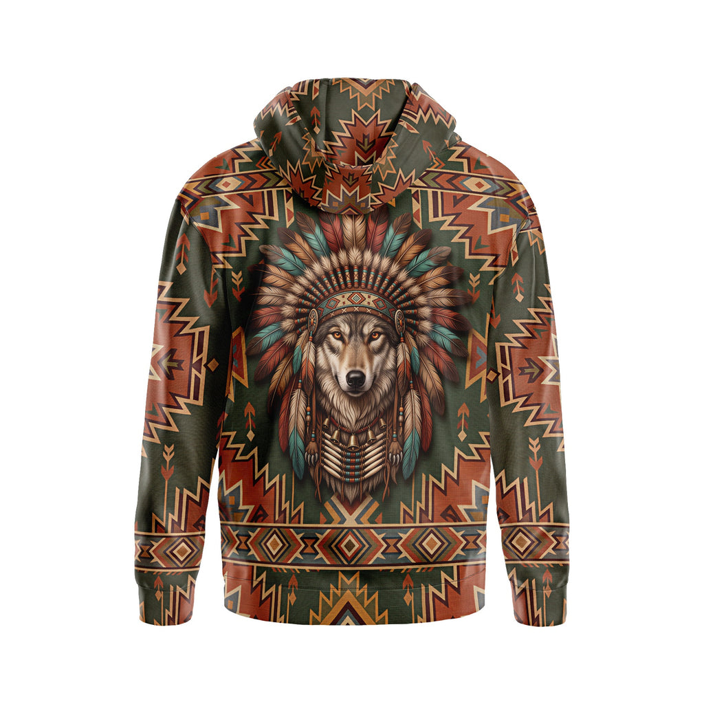 Herren-Kapuzenpullover mit Native American Wolf-Grafik und Tribal Spirit-Motiv