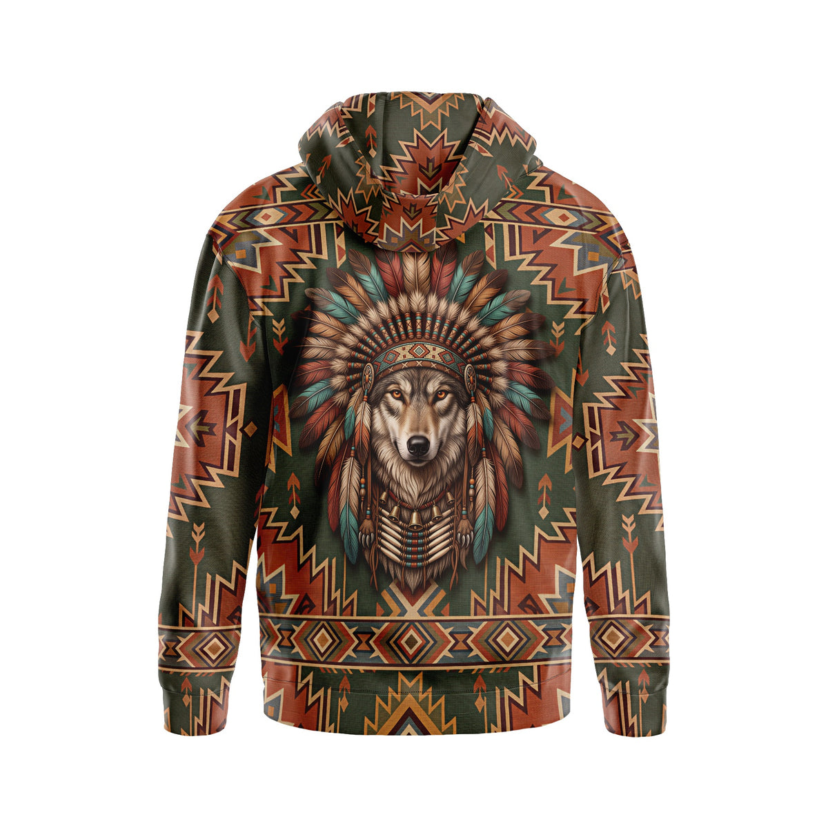 Herren-Kapuzenpullover mit Native American Wolf-Grafik und Tribal Spirit-Motiv