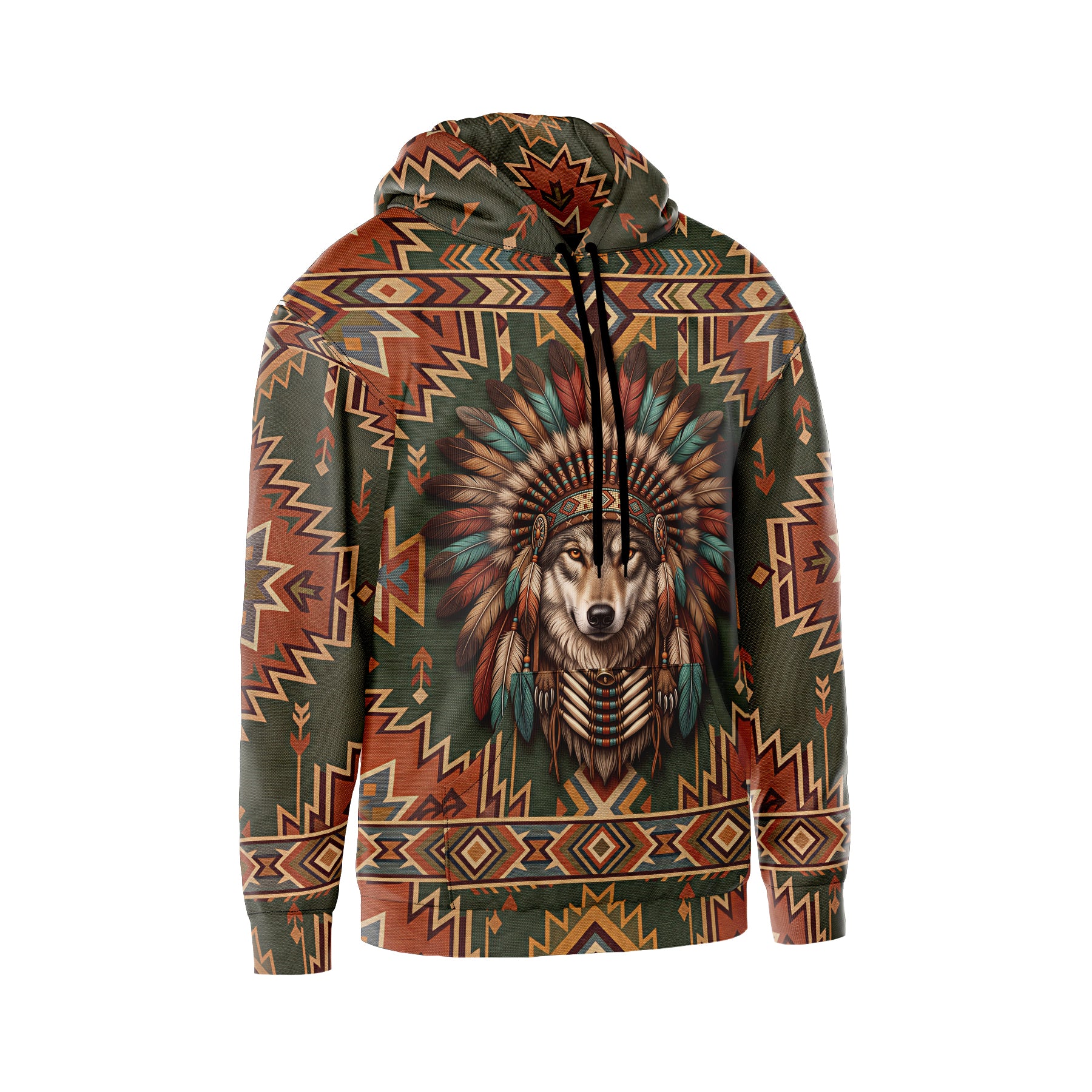 Native American Wolf Graphic Hoodie Men's Tribal Spirit Pullover