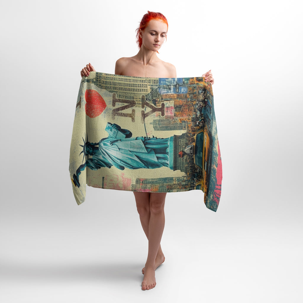 New York City Skyline Druck – Doppellagiges Strandtuch aus Mikrofaser und Baumwolle