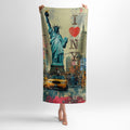 New York City Skyline Print Dual-Layer Microfiber and Cotton Beach Towel