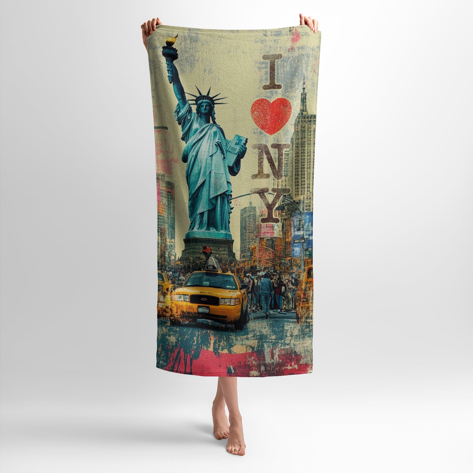 New York City Skyline Print Dual-Layer Microfiber and Cotton Beach Towel