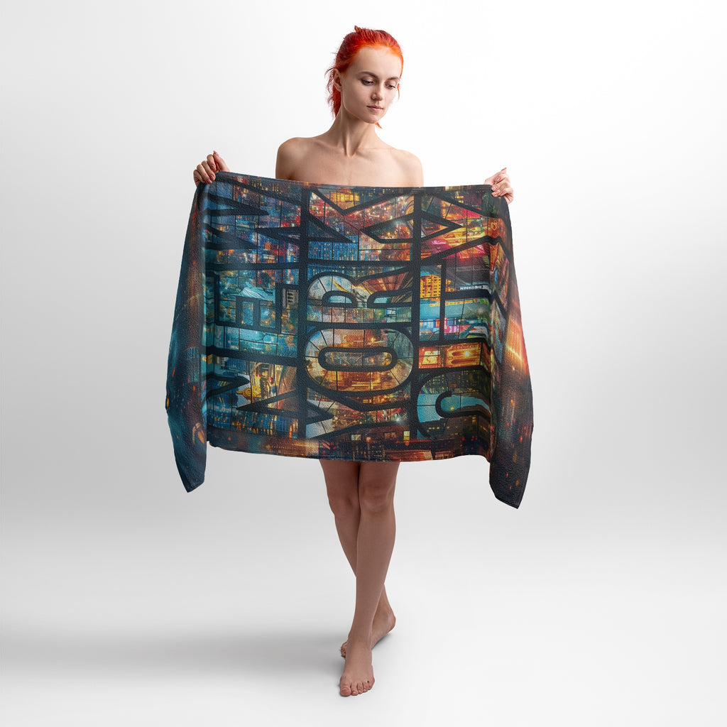 Multifunktionales Baumwoll-Frottee-Handtuch mit New York City Skyline-Motiv