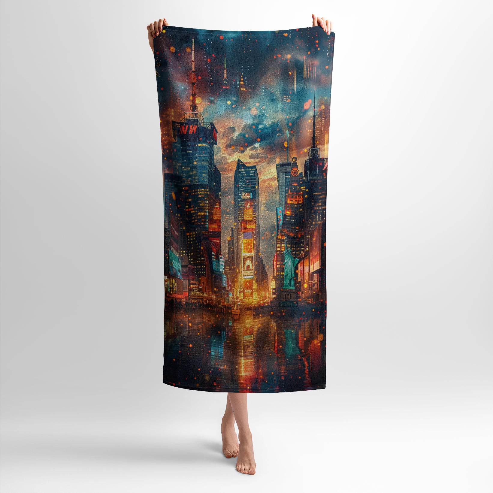 New York City Skyline Graphic Beach and Bath Towel with Modern Urban Art