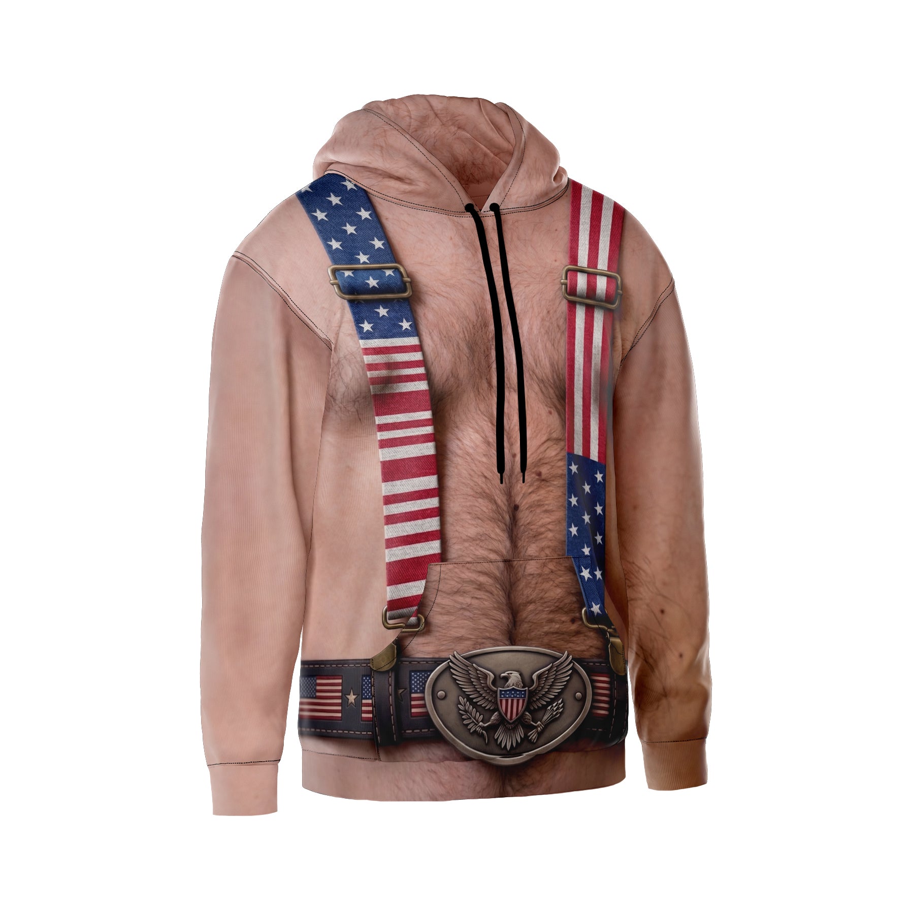 Patriotic American Flag Suspenders Graphic Hoodie Pullover for Men