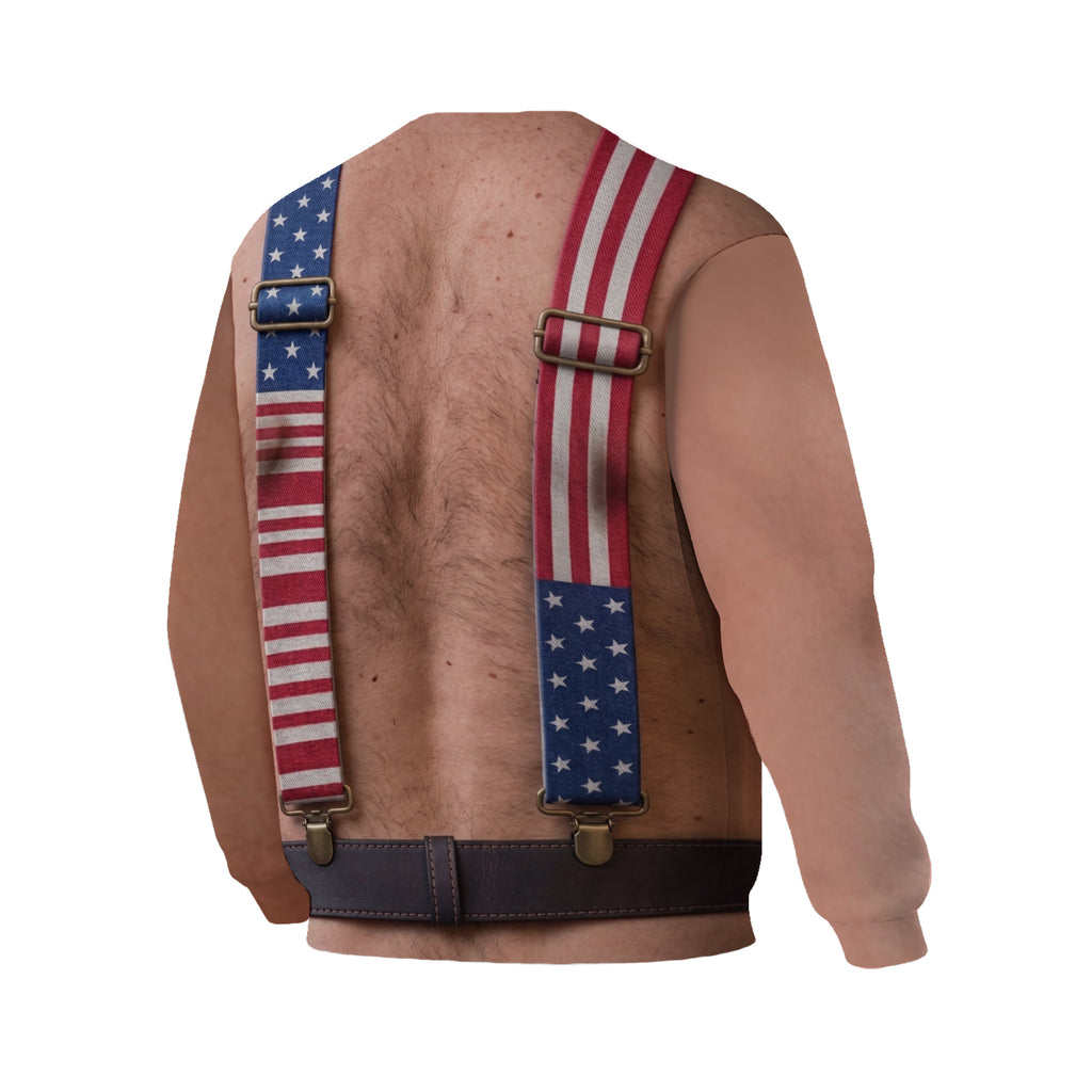 Patriotisches Sweatshirt mit Rundhalsausschnitt und amerikanischem Hosenträger-Aufdruck