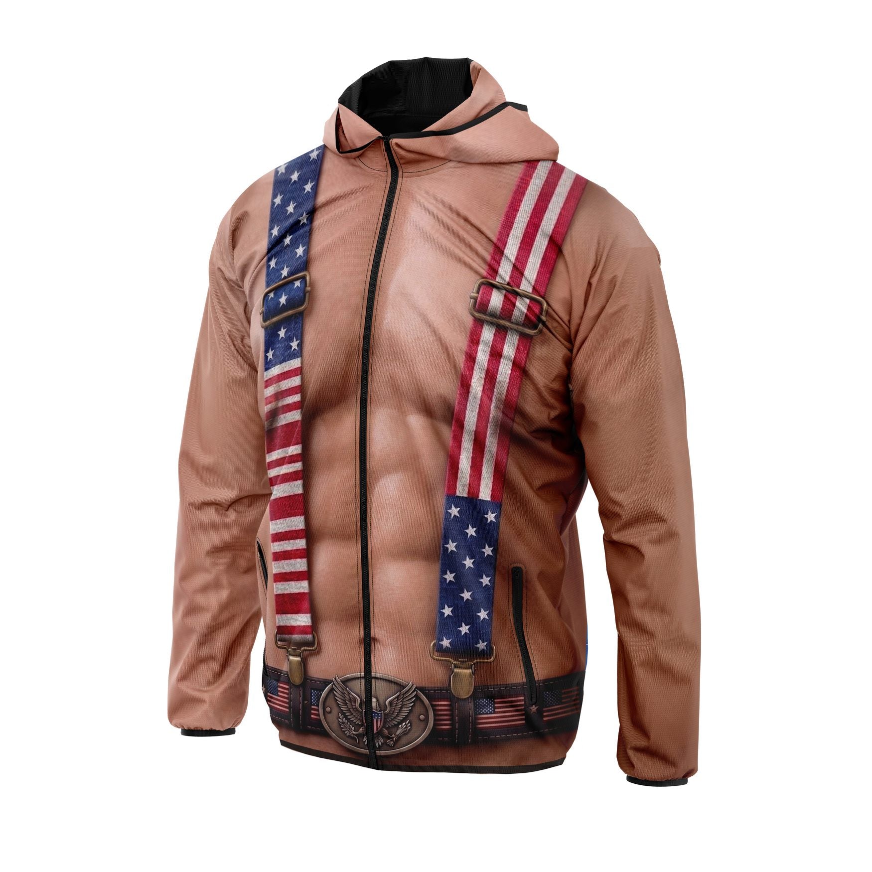 Patriotic American Suspenders Graphic Windbreaker Jacket with Pumped Up Body Print