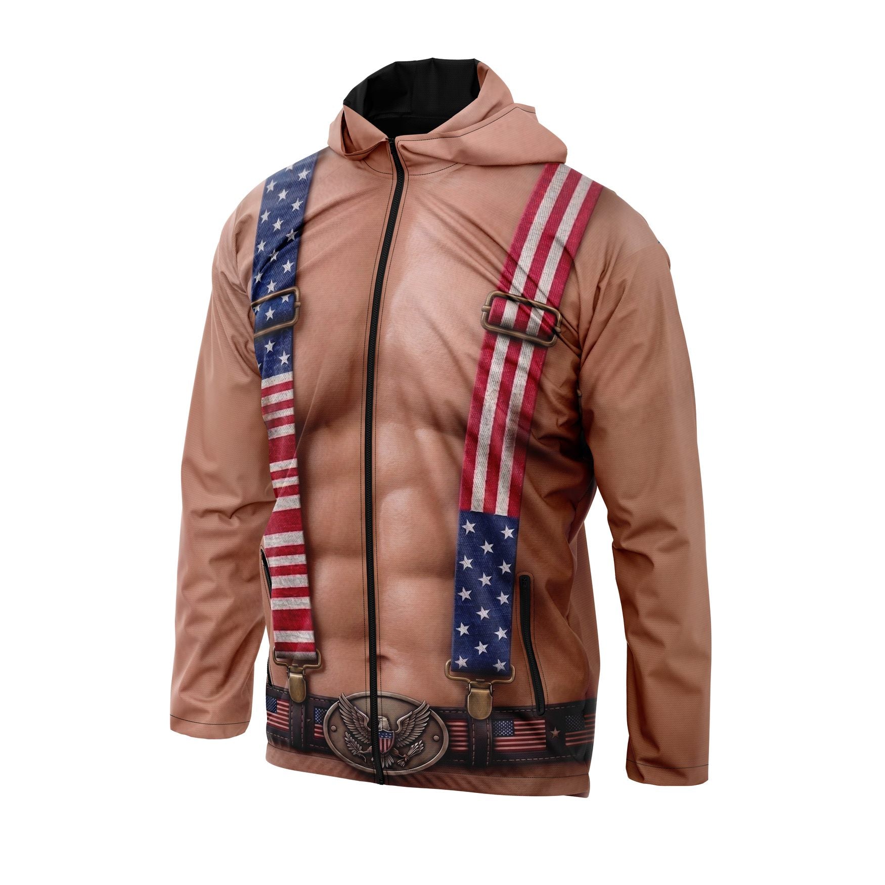 Patriotic American Suspenders Graphic Windbreaker Jacket with Mesh Lining