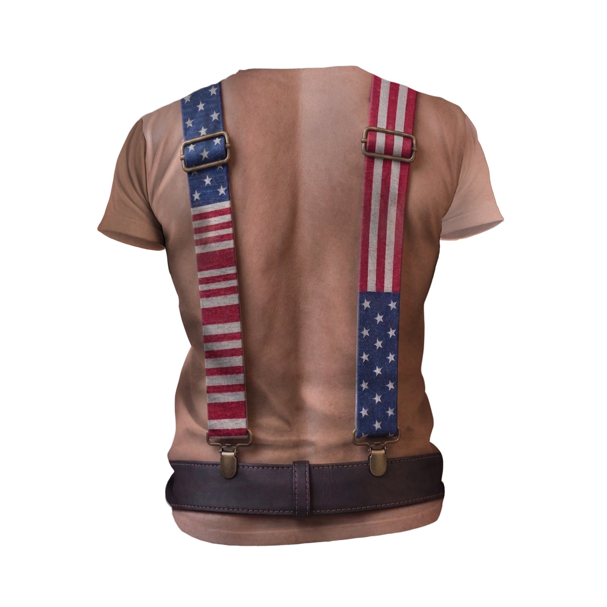Patriotisches T-Shirt mit US-Flaggen-Hosenträger-Print, leistungsstarkes Muscle-Fit-Fitness-Shirt