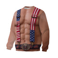 Patriotic American Suspenders Muscle Print Crewneck Sweatshirt