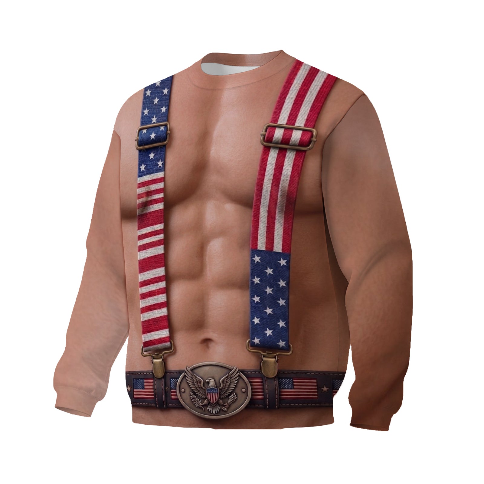 Patriotic American Suspenders Muscle Print Crewneck Sweatshirt