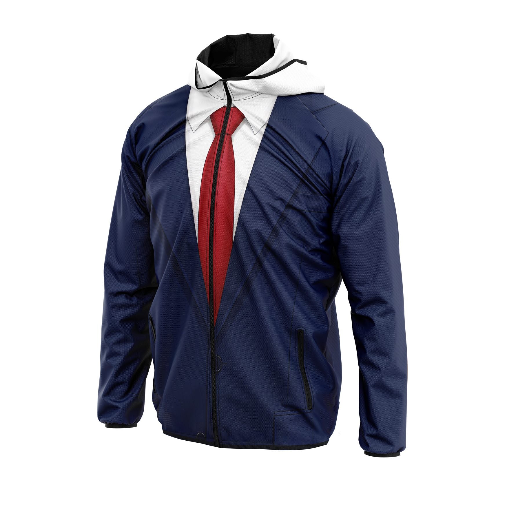 Politician Suit Graphic Print Windbreaker Jacket with Hood