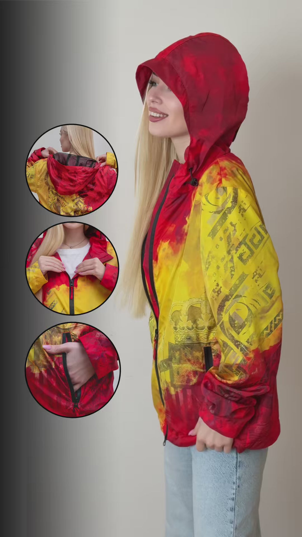 Spain Collection Unisex Classic Windbreaker Hooded Rain Jacket