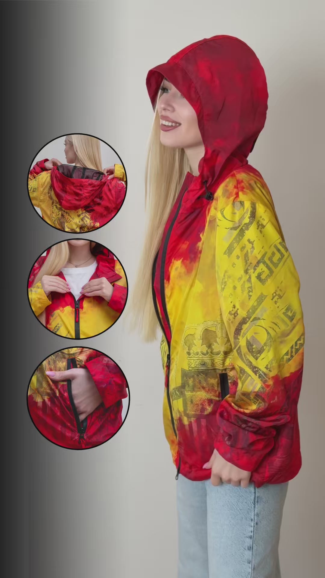 Spain Collection Unisex Classic Windbreaker Hooded Rain Jacket