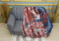 Patriotic USA Coat of Arms Plush Throw Blanket with American Flag Design