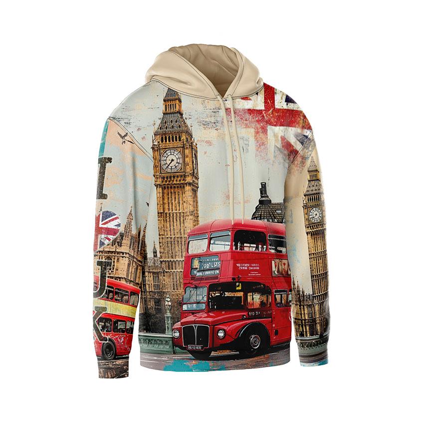 Vintage London Graphic Hoodie Heavyweight Fleece Pullover