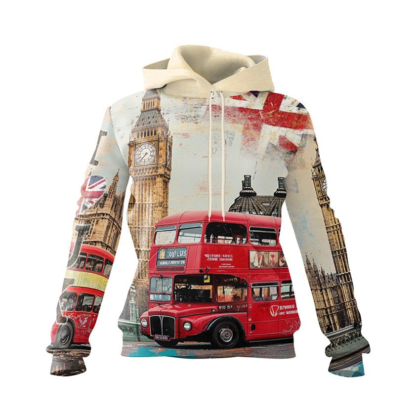 Vintage London Graphic Hoodie Women Heavyweight Fleece Pullover