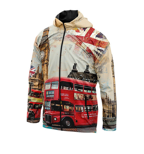 Vintage London Graphic Windbreaker Jacket Lightweight Hooded Outerwear